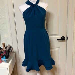 19 Cooper Teal Backless Dress with Lace Detail